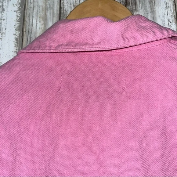 Zara Pink Cropped Denim Jacket Raw Hem Boxy Utility Jean Jacket Women’s S - Picture 8 of 8